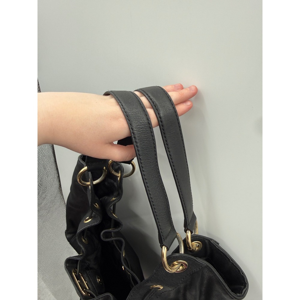 Michael Kors Black Pebbled Leather Hobo Bag Large Gold Hardware Drawstring Y2K - Picture 8 of 14
